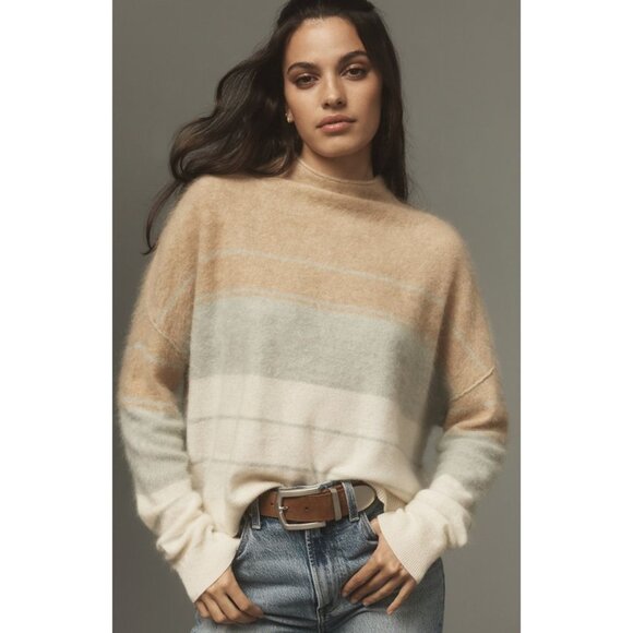 Anthropologie The Alani Cashmere Mock Neck Stripe Sweater Size